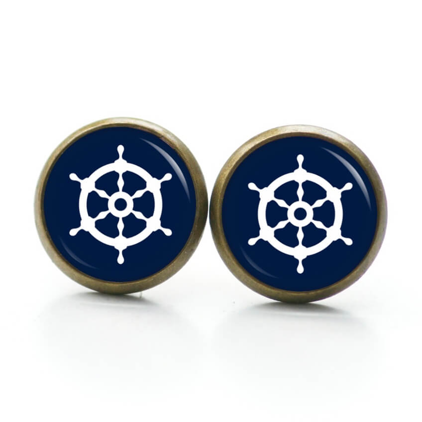Ohrstecker, Ohrhänger, Clipse & Druckknopf – Motiv maritim Schiff Steuerrad Dunkelblau – Schmuck aus Edelstahl Ohrstecker, Ohrhänger, Clipse & Druckknopf - Motiv maritim Schiff Steuerrad Dunkelblau - Schmuck aus Edelstahl