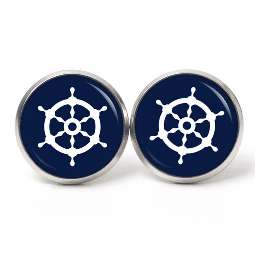 Ohrstecker, Ohrhänger, Clipse & Druckknopf – Motiv maritim Schiff Steuerrad Dunkelblau – Schmuck aus Edelstahl Ohrstecker, Ohrhänger, Clipse & Druckknopf - Motiv maritim Schiff Steuerrad Dunkelblau - Schmuck aus Edelstahl