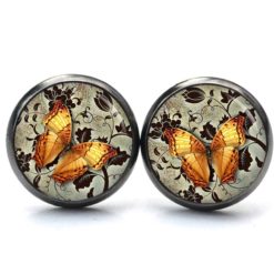 Ohrringe Schmetterling Frühling orange - Edelstahl