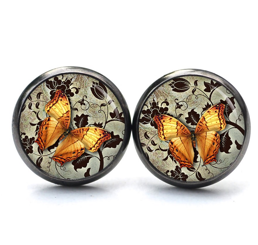 Ohrstecker, Ohrhänger, Clipse & Druckknopf – Motiv Schmetterling Frühling orange – Schmuck aus Edelstahl Ohrstecker, Ohrhänger, Clipse & Druckknopf – Motiv Schmetterling Frühling orange – Schmuck aus Edelstahl