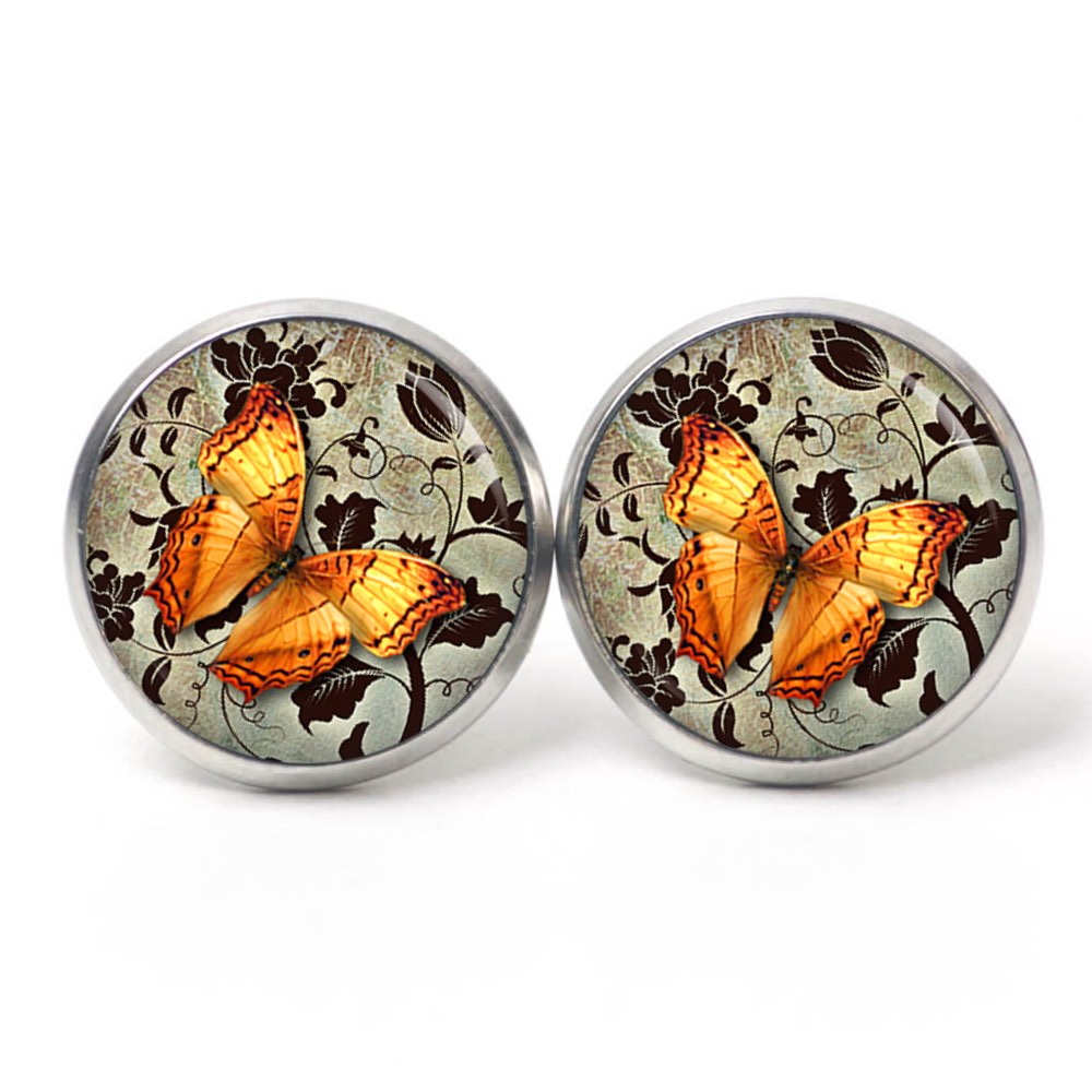 Ohrstecker, Ohrhänger, Clipse & Druckknopf – Motiv Schmetterling Frühling orange – Schmuck aus Edelstahl Ohrstecker, Ohrhänger, Clipse & Druckknopf – Motiv Schmetterling Frühling orange – Schmuck aus Edelstahl