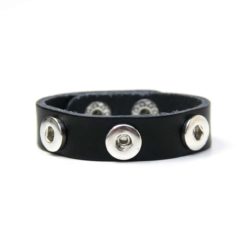 Lederarmband für Kinder - passend für drei 10mm Druckknöpfe - Schwarz