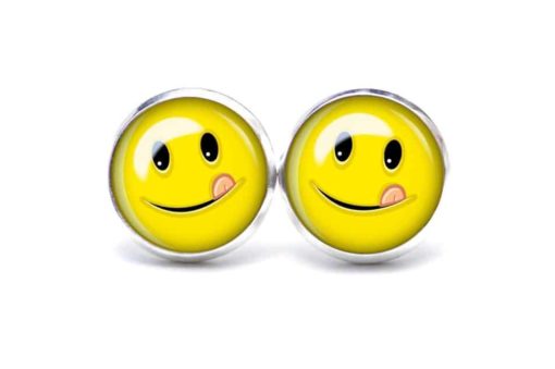 Druckknopf / Ohrstecker / Ohrhänger Zunge zeigender Smiley