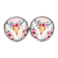 Ohrstecker, Ohrhänger, Clipse & Druckknopf – Motiv skull Stierkopf mit Blumen – Schmuck aus Edelstahl