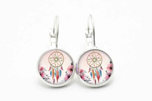 Druckknopf / Ohrstecker / Ohrhänger zarter Traumfänger in rosa mit Blumen