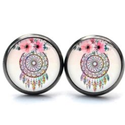 Ohrringe Traumfänger in rosa mit Blumen