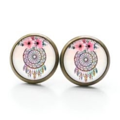 Ohrringe Traumfänger in rosa mit Blumen