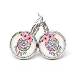 Ohrringe Traumfänger in rosa mit Blumen