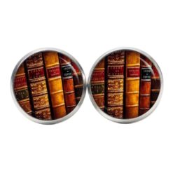 Druckknopf Ohrstecker Ohrhänger Clipse Buch Bücher Buchrücken alte Bücher Leseratte