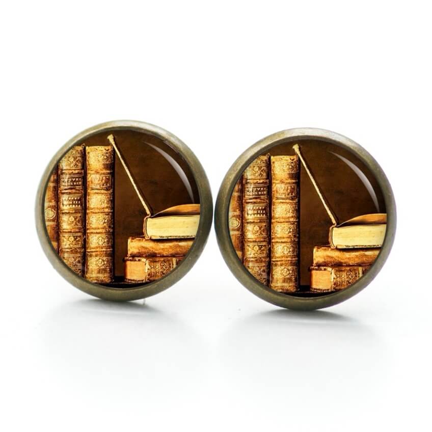 Ohrstecker, Ohrhänger, Clipse & Druckknopf – Motiv Buch Bücher Buchrücken alte Bücher Leseratte – Schmuck aus Edelstahl Ohrstecker, Ohrhänger, Clipse & Druckknopf – Motiv Buch Bücher Buchrücken alte Bücher Leseratte – Schmuck aus Edelstahl