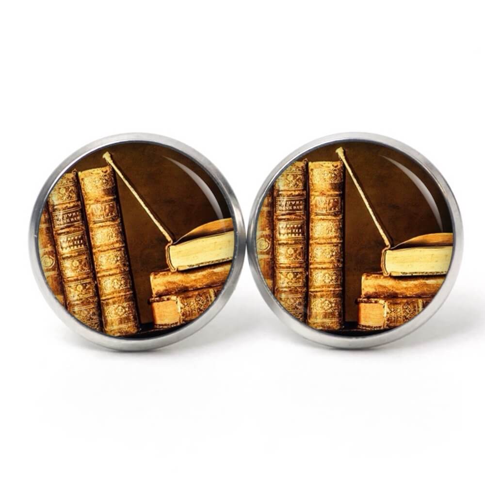 Ohrstecker, Ohrhänger, Clipse & Druckknopf – Motiv Buch Bücher Buchrücken alte Bücher Leseratte – Schmuck aus Edelstahl Ohrstecker, Ohrhänger, Clipse & Druckknopf – Motiv Buch Bücher Buchrücken alte Bücher Leseratte – Schmuck aus Edelstahl