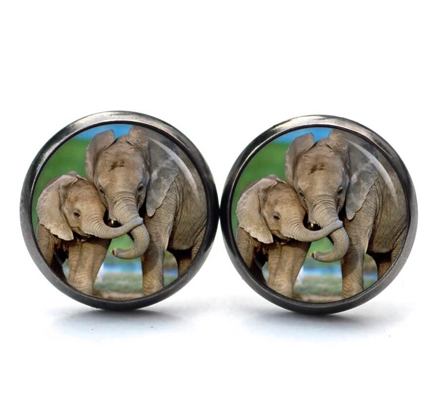 Ohrstecker, Ohrhänger, Clipse & Druckknopf – Motiv Elefant mit Baby Elefant – Schmuck aus Edelstahl Ohrstecker, Ohrhänger, Clipse & Druckknopf – Motiv Elefant mit Baby Elefant – Schmuck aus Edelstahl