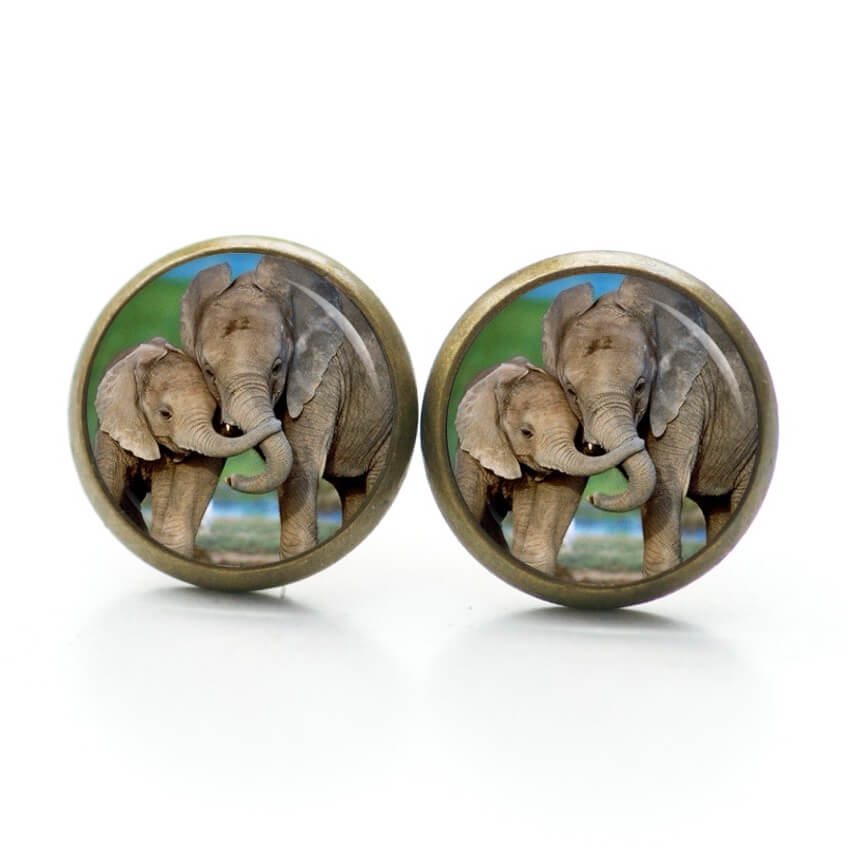 Ohrstecker, Ohrhänger, Clipse & Druckknopf – Motiv Elefant mit Baby Elefant – Schmuck aus Edelstahl Ohrstecker, Ohrhänger, Clipse & Druckknopf – Motiv Elefant mit Baby Elefant – Schmuck aus Edelstahl