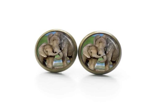 Druckknopf / Ohrstecker / Ohrhänger Elefant mit Baby Elefant
