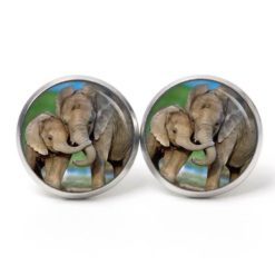 Ohrstecker, Ohrhänger, Clipse & Druckknopf – Motiv Elefant mit Baby Elefant – Schmuck aus Edelstahl