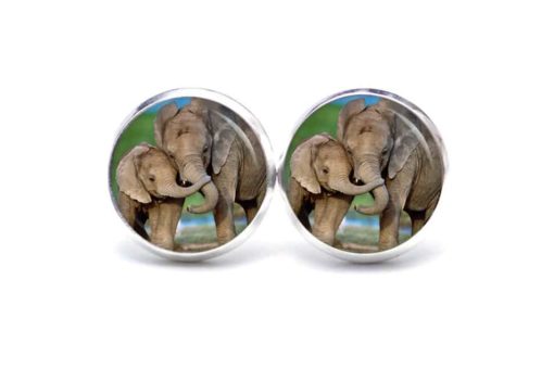 Druckknopf / Ohrstecker / Ohrhänger Elefant mit Baby Elefant