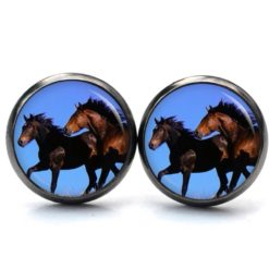 Ohrstecker, Ohrhänger, Clipse & Druckknopf – Motiv zwei Pferde beim rennen – Schmuck aus Edelstahl