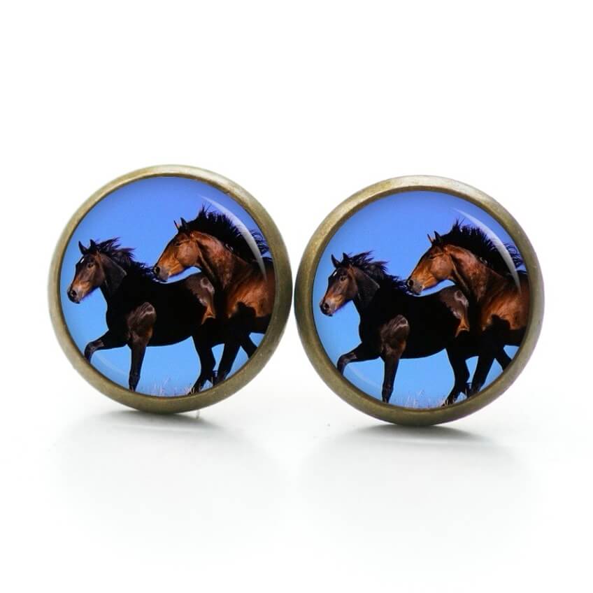 Ohrstecker, Ohrhänger, Clipse & Druckknopf – Motiv zwei Pferde beim rennen – Schmuck aus Edelstahl Ohrstecker, Ohrhänger, Clipse & Druckknopf – Motiv zwei Pferde beim rennen – Schmuck aus Edelstahl