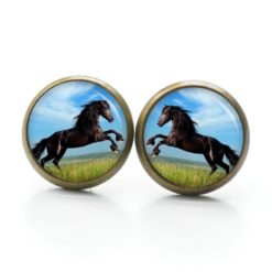 Ohrringe schwarzes springendes Pferd auf der Wiese