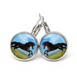 Ohrringe schwarzes springendes Pferd auf der Wiese
