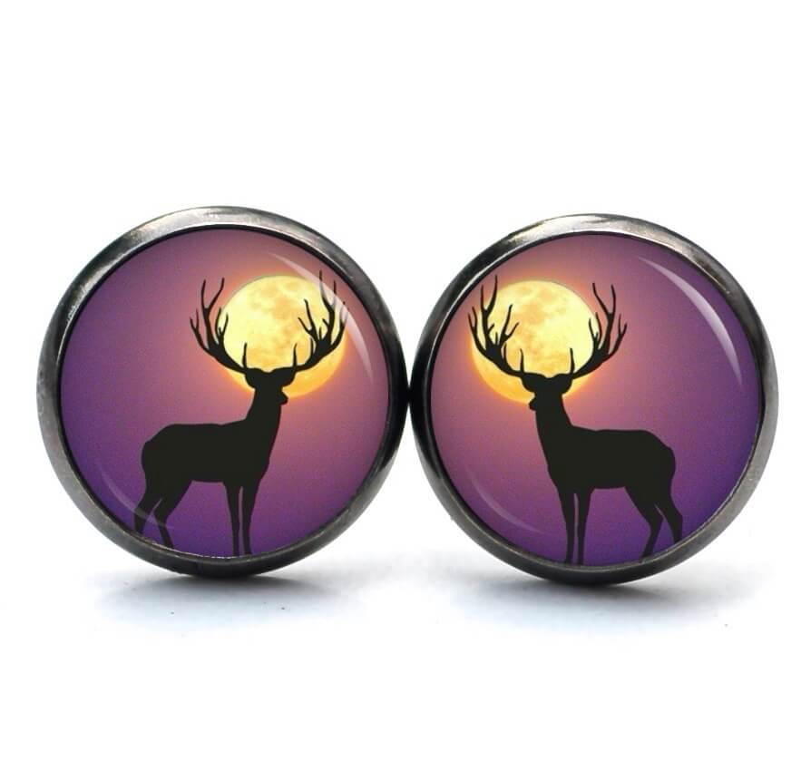 Ohrstecker, Ohrhänger, Clipse & Druckknopf – Motiv Hirsch Mond – Schmuck aus Edelstahl Ohrstecker, Ohrhänger, Clipse & Druckknopf – Motiv Hirsch Mond – Schmuck aus Edelstahl