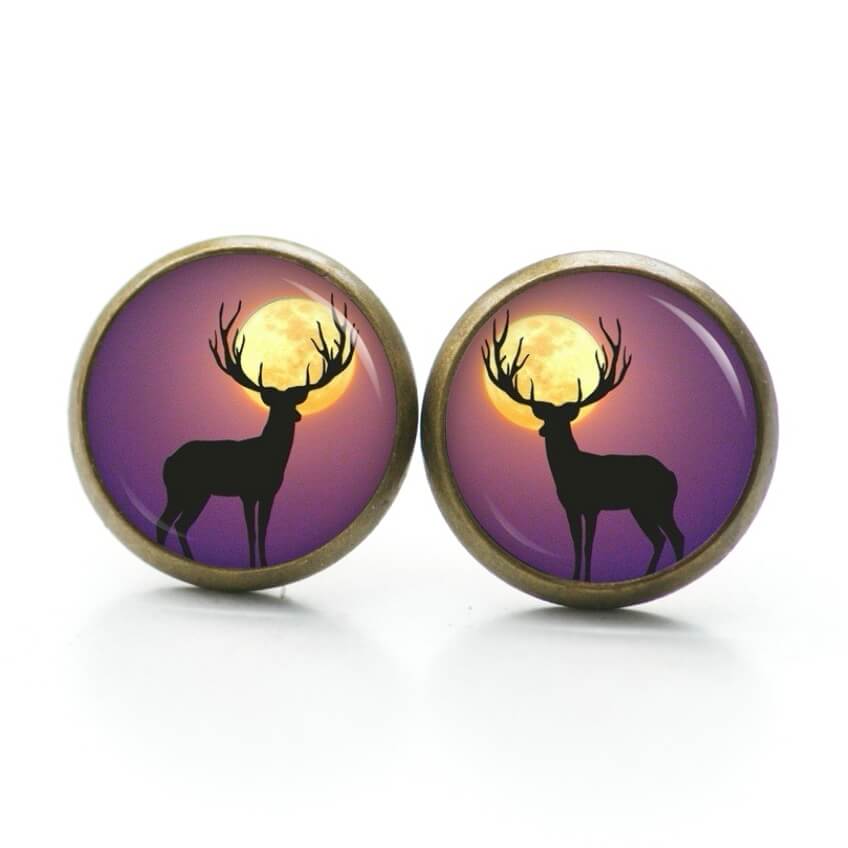 Ohrstecker, Ohrhänger, Clipse & Druckknopf – Motiv Hirsch Mond – Schmuck aus Edelstahl Ohrstecker, Ohrhänger, Clipse & Druckknopf – Motiv Hirsch Mond – Schmuck aus Edelstahl