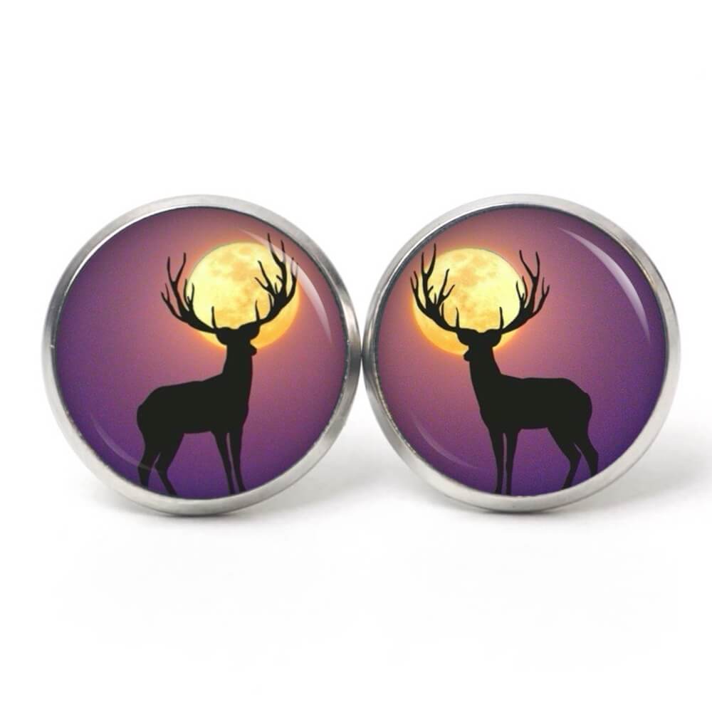 Ohrstecker, Ohrhänger, Clipse & Druckknopf – Motiv Hirsch Mond – Schmuck aus Edelstahl Ohrstecker, Ohrhänger, Clipse & Druckknopf – Motiv Hirsch Mond – Schmuck aus Edelstahl