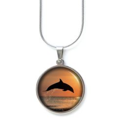Druckknopf / Ohrstecker / Ohrhänger Delfin bei Sonnenuntergang Meer
