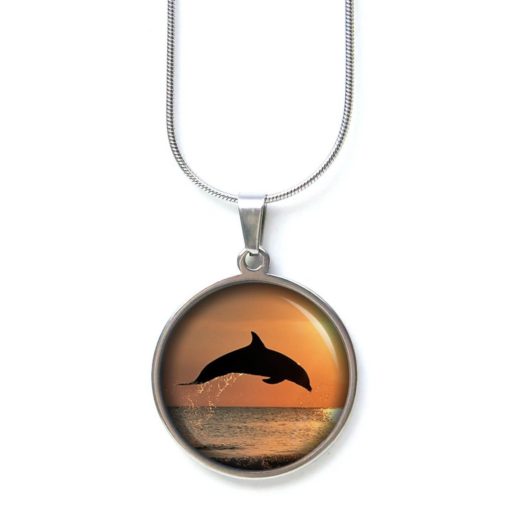 Druckknopf / Ohrstecker / Ohrhänger Delfin bei Sonnenuntergang Meer