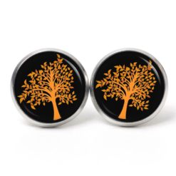Ohrstecker, Ohrhänger, Clipse & Druckknopf – Motiv Baum orange schwarz – Schmuck aus Edelstahl