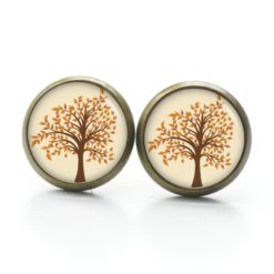 Ohrstecker, Ohrhänger, Clipse & Druckknopf – Motiv Herbst Baum braun beige – Schmuck aus Edelstahl