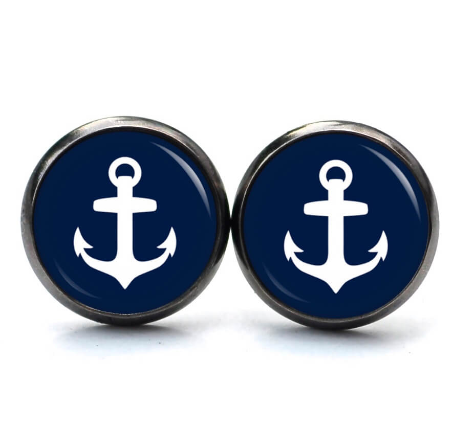Ohrstecker, Ohrhänger, Clipse & Druckknopf – Motiv maritim Anker Dunkelblau – Schmuck aus Edelstahl Ohrstecker, Ohrhänger, Clipse & Druckknopf - Motiv maritim Anker Dunkelblau - Schmuck aus Edelstahl