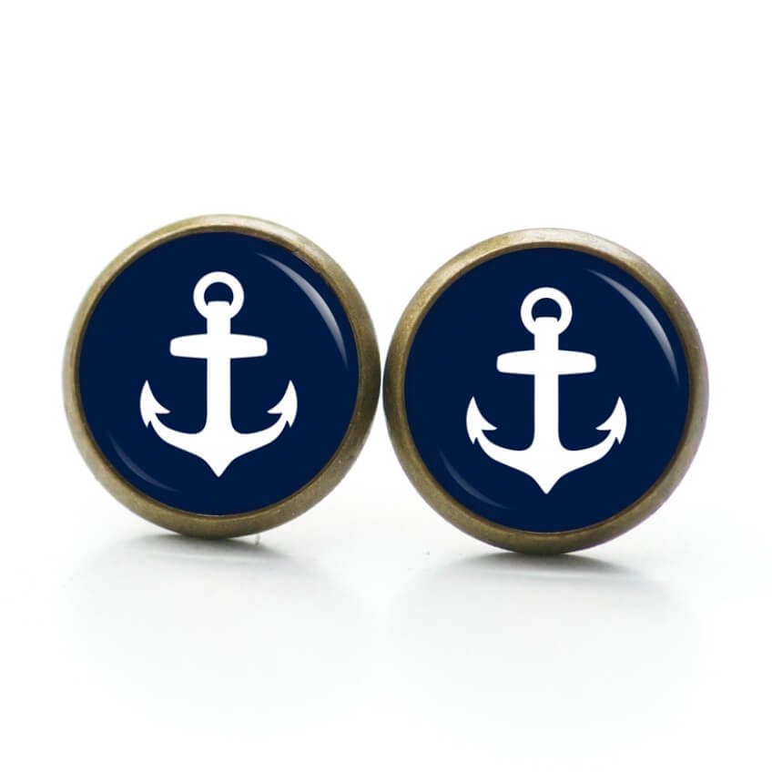 Ohrstecker, Ohrhänger, Clipse & Druckknopf – Motiv maritim Anker Dunkelblau – Schmuck aus Edelstahl Ohrstecker, Ohrhänger, Clipse & Druckknopf - Motiv maritim Anker Dunkelblau - Schmuck aus Edelstahl