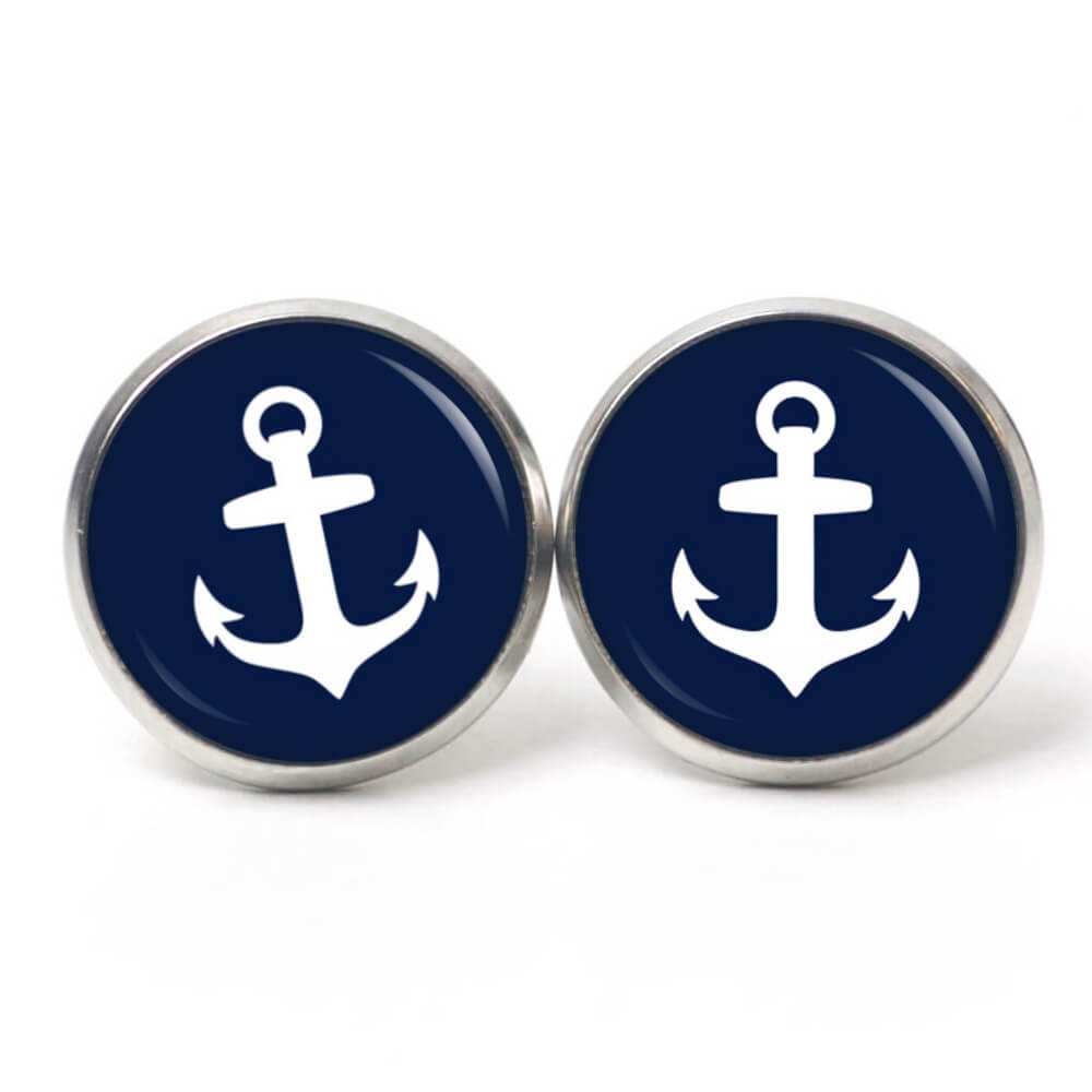 Ohrstecker, Ohrhänger, Clipse & Druckknopf – Motiv maritim Anker Dunkelblau – Schmuck aus Edelstahl Ohrstecker, Ohrhänger, Clipse & Druckknopf - Motiv maritim Anker Dunkelblau - Schmuck aus Edelstahl