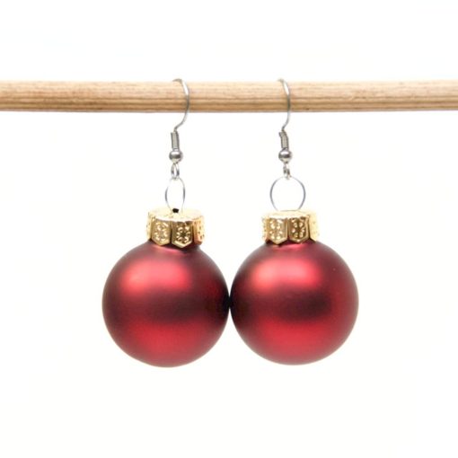 Weihnachtliche Christbaumkugel Ohrhänger Rot matt - Edelstahl