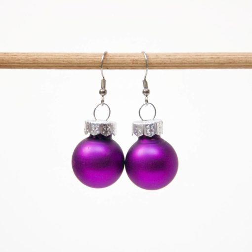 Weihnachtliche Christbaumkugel Ohrhänger Magenta Matt - Edelstahl - Klein