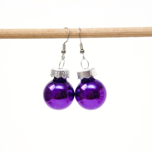 Weihnachtliche Christbaumkugel Ohrhänger Violett - Edelstahl - Klein