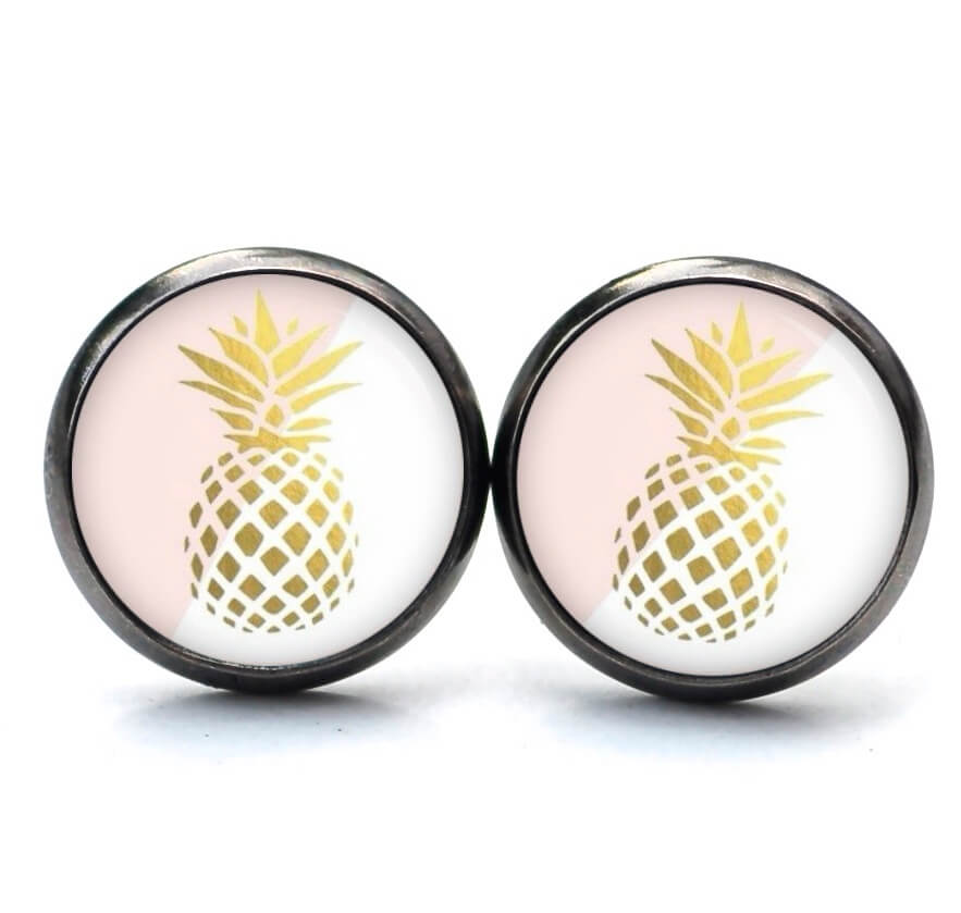 Ohrstecker, Ohrhänger, Clipse & Druckknopf – Motiv goldene Ananas – Schmuck aus Edelstahl Ohrstecker, Ohrhänger, Clipse & Druckknopf – Motiv goldene Ananas – Schmuck aus Edelstahl