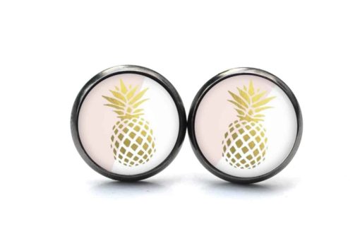 Druckknopf / Ohrstecker / Ohrhänger goldene Ananas - das Leben ist süß