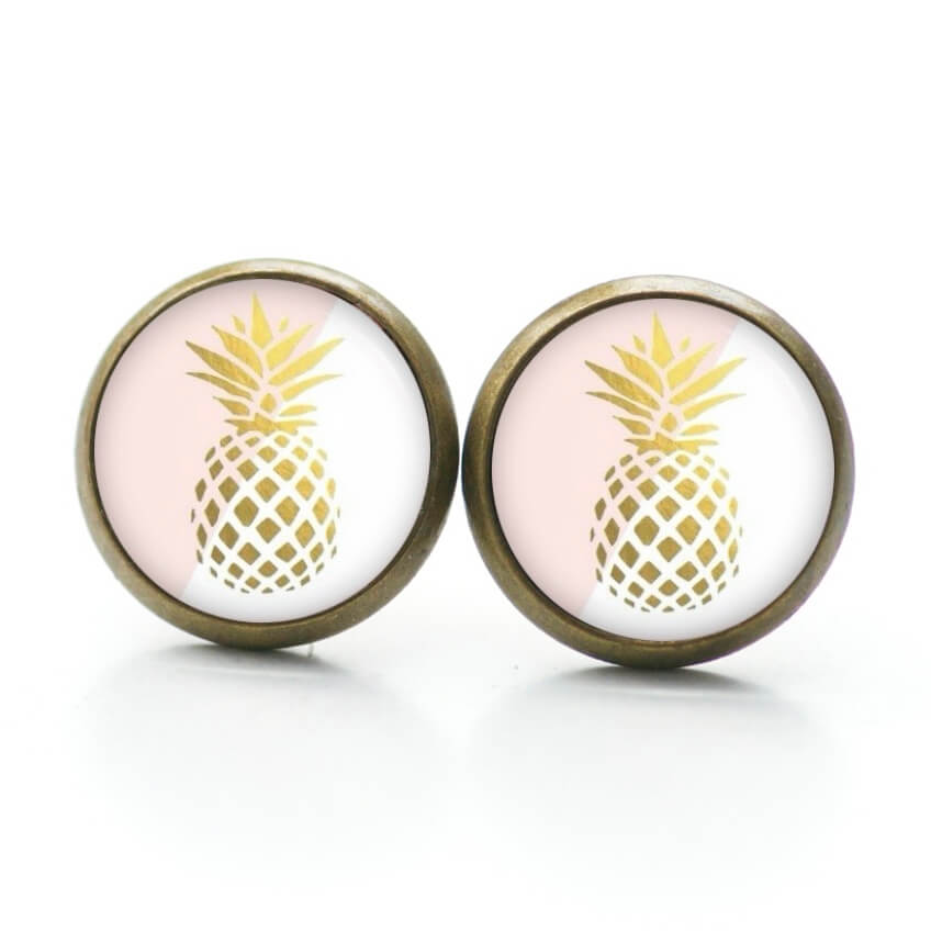 Ohrstecker, Ohrhänger, Clipse & Druckknopf – Motiv goldene Ananas – Schmuck aus Edelstahl Ohrstecker, Ohrhänger, Clipse & Druckknopf – Motiv goldene Ananas – Schmuck aus Edelstahl