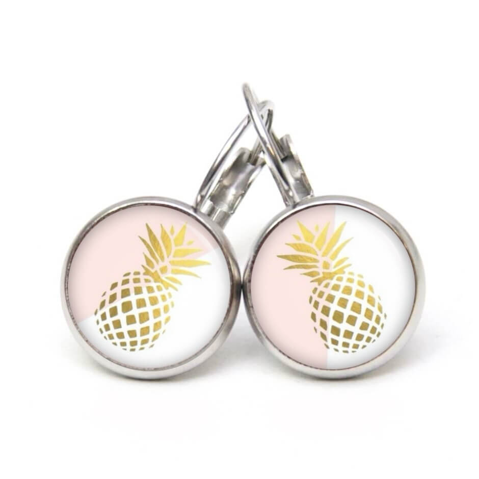 Ohrstecker, Ohrhänger, Clipse & Druckknopf – Motiv goldene Ananas – Schmuck aus Edelstahl Ohrstecker, Ohrhänger, Clipse & Druckknopf – Motiv goldene Ananas – Schmuck aus Edelstahl