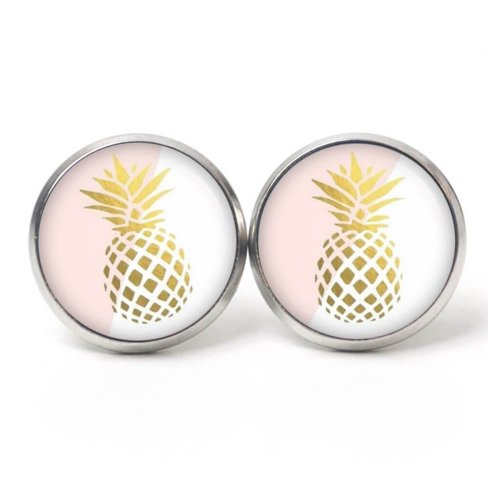 Ohrstecker, Ohrhänger, Clipse & Druckknopf – Motiv goldene Ananas – Schmuck aus Edelstahl Ohrstecker, Ohrhänger, Clipse & Druckknopf – Motiv goldene Ananas – Schmuck aus Edelstahl