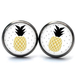 Ohrstecker, Ohrhänger, Clipse & Druckknopf – Motiv gold schwarze Ananas – Schmuck aus Edelstahl