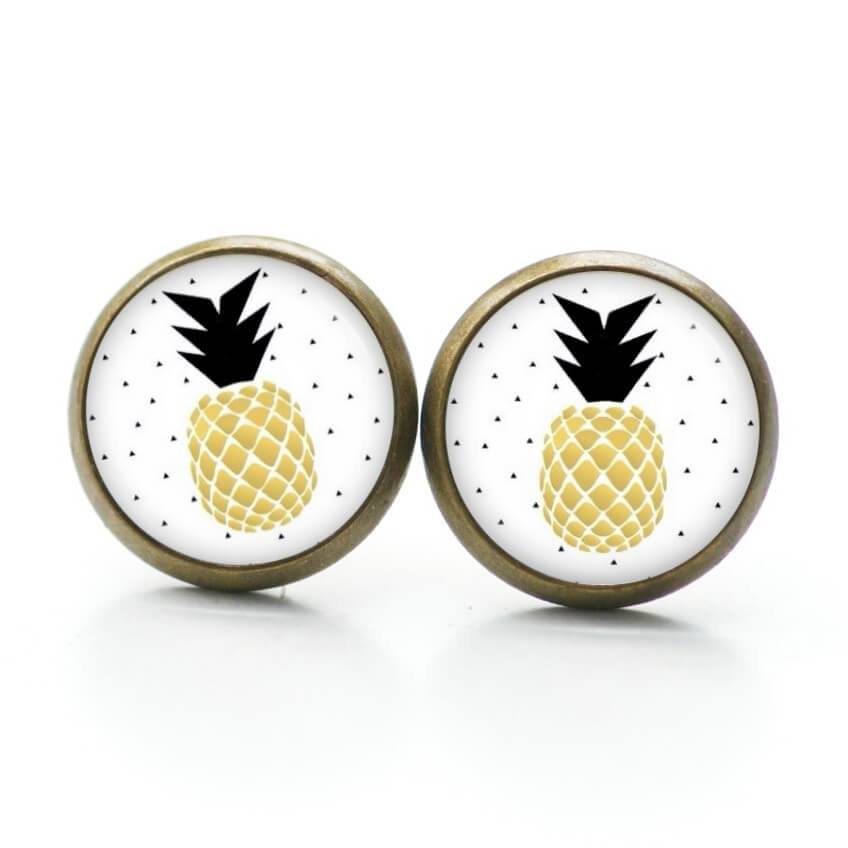 Ohrstecker, Ohrhänger, Clipse & Druckknopf – Motiv gold schwarze Ananas – Schmuck aus Edelstahl Ohrstecker, Ohrhänger, Clipse & Druckknopf – Motiv gold schwarze Ananas – Schmuck aus Edelstahl