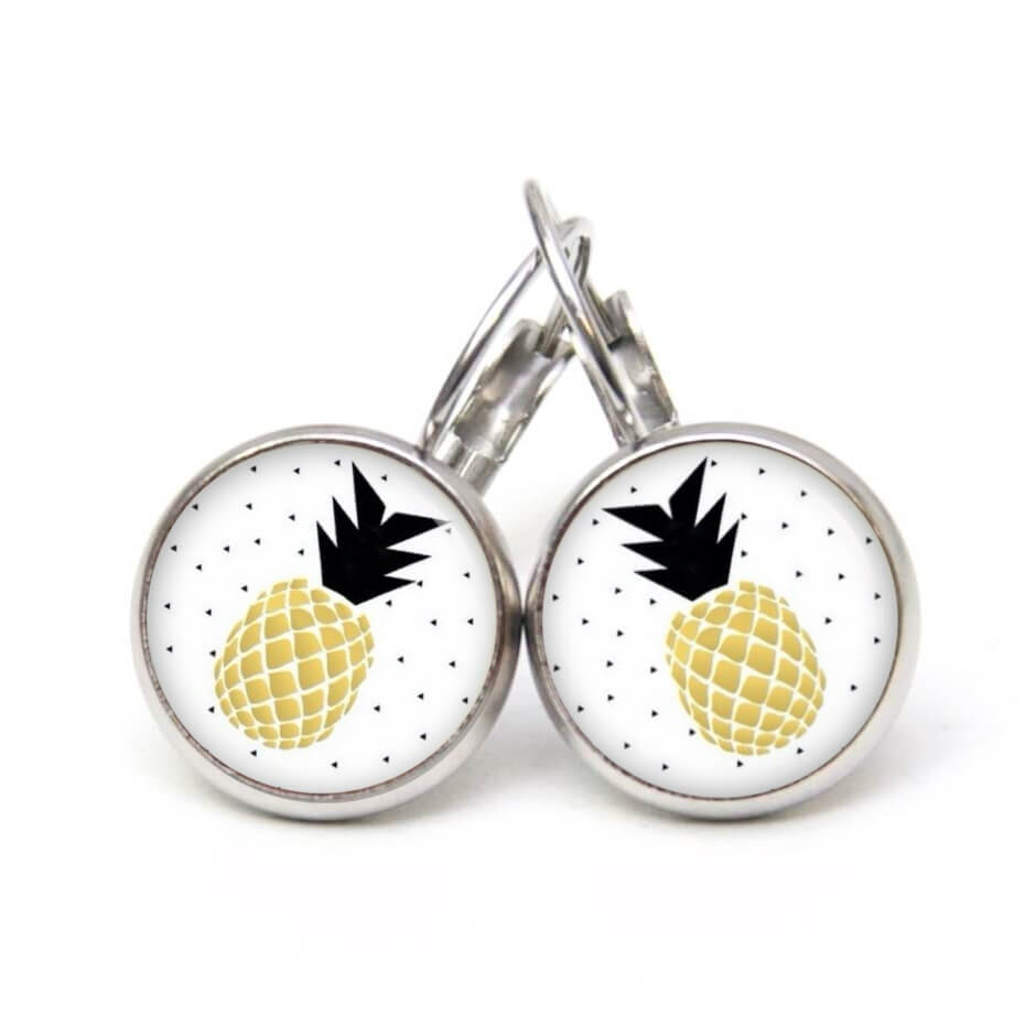 Ohrstecker, Ohrhänger, Clipse & Druckknopf – Motiv gold schwarze Ananas – Schmuck aus Edelstahl Ohrstecker, Ohrhänger, Clipse & Druckknopf – Motiv gold schwarze Ananas – Schmuck aus Edelstahl