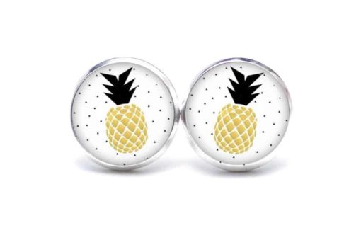 Druckknopf / Ohrstecker / Ohrhänger goldene Ananas - das Leben ist süß