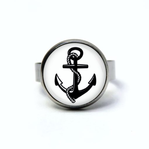 Edelstahl Ring maritim schwarzer Anker - verschiedene Größen