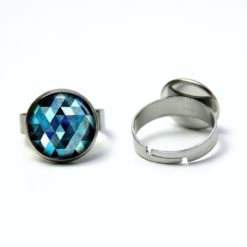 Edelstahl Ring blau Mosaik Mandala Rauten Kaleidoskop