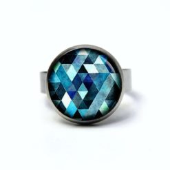Edelstahl Ring blau Mosaik Mandala Rauten Kaleidoskop