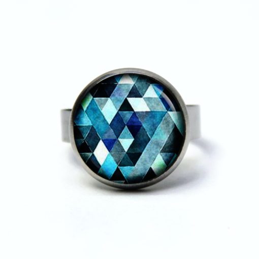 Edelstahl Ring blau Mosaik Mandala Rauten Kaleidoskop - verschiedene Größen